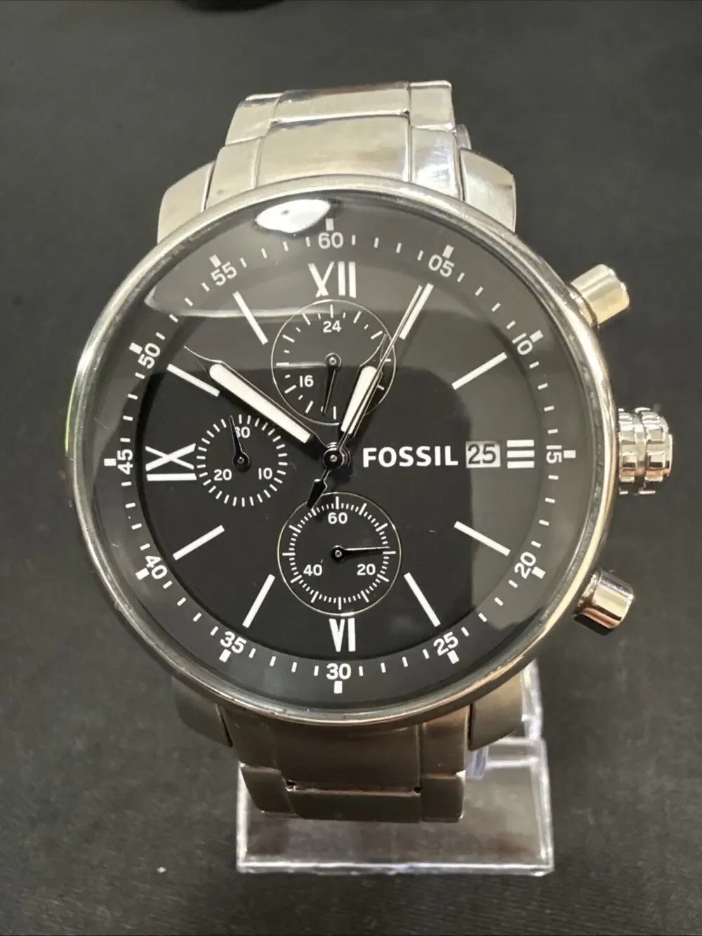 Fossil Rhett Black Men's Watch - BQ1000 New Battery 42mm Case 6.75” Band (E1)